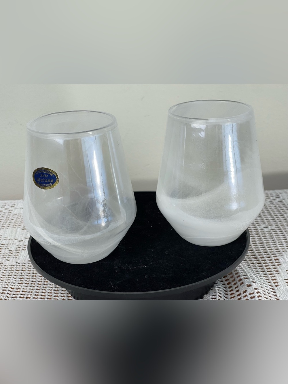 Murano White Swirled Glass Vases